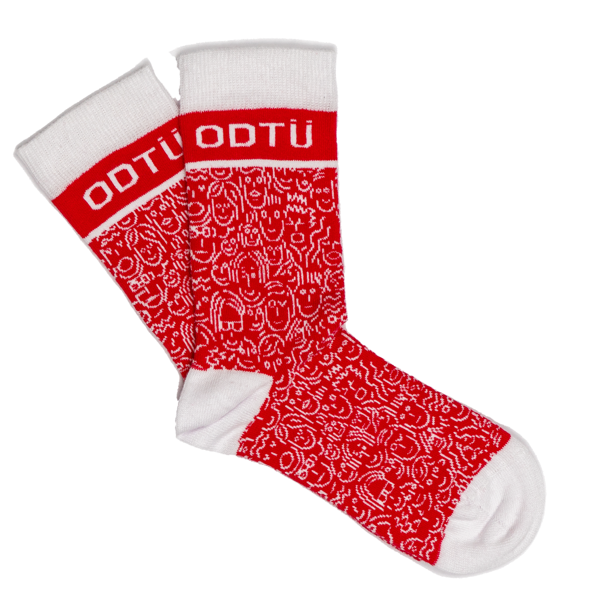 Yüz Desenli Çorap (Kırmızı Beyaz)