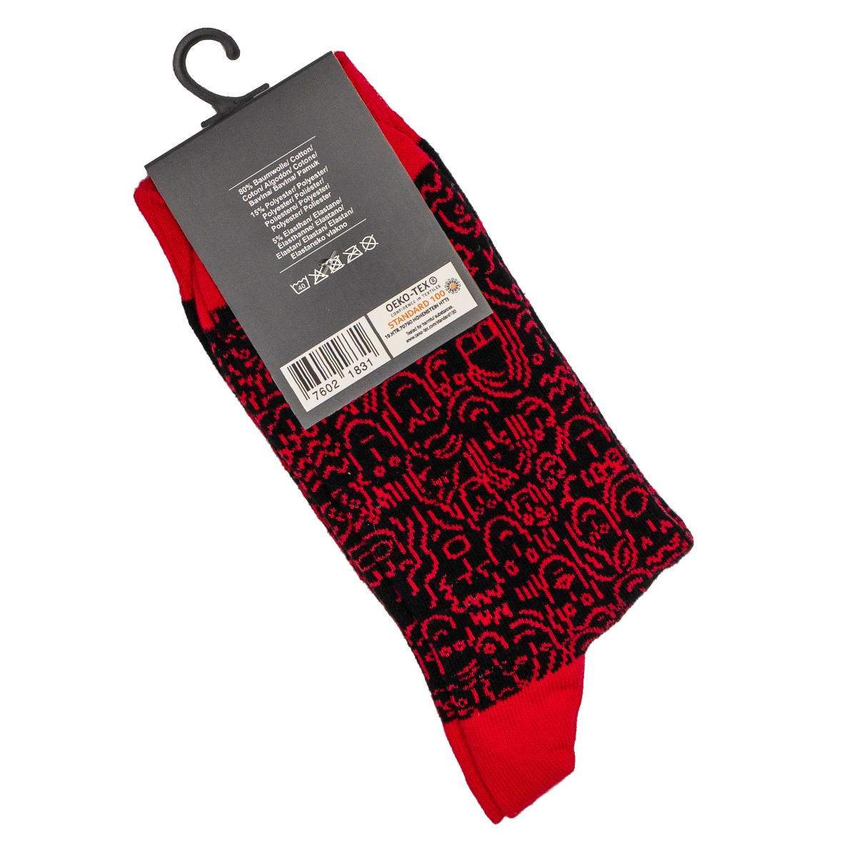 Yüz Desenli Çorap (Siyah Kırmızı)